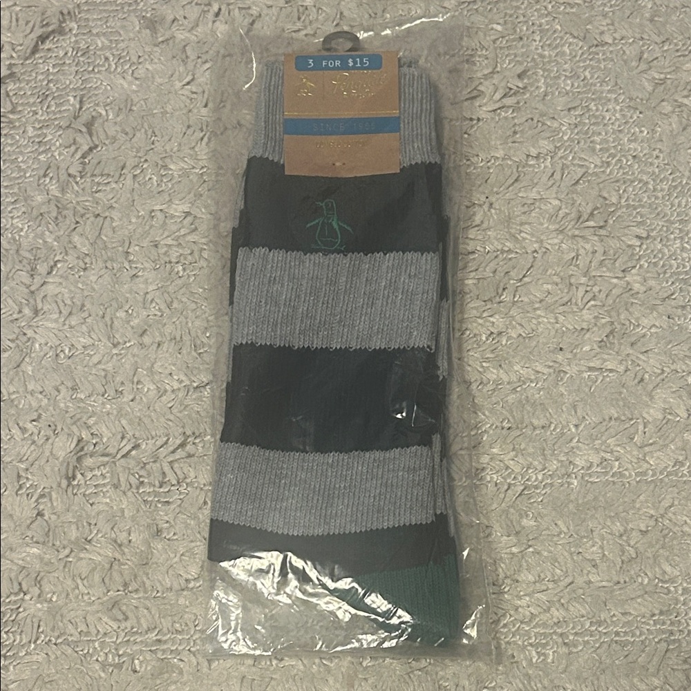 NWT Penguin Tall Striped Socks Black/gray stripe